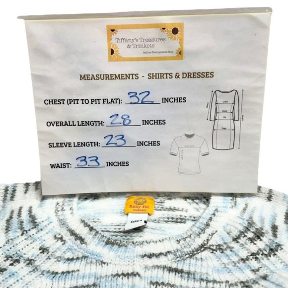 Ruby Road Sweater Women's OSFA White Light Blue Gray Knit LS Crew Neck Soft NWT - Picture 10 of 10